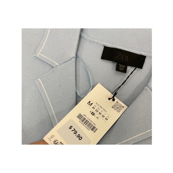 Zara Womens Blazer Jacket Size M Blue Trim Knit Sweater cardigan 4192/051 NWT - Picture 8 of 16